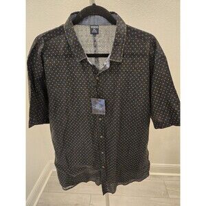 VERDO Men's XL Linen Blend Geometric Print Short Sleeve Shirt Resort Casual